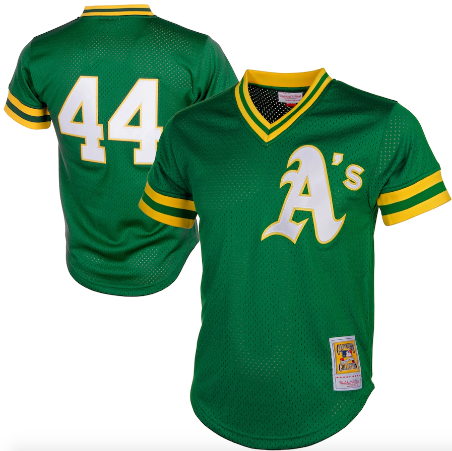 Men's Oakland Athletics Reggie Jackson Mitchell & Ness Green Cooperstown 1987 Mesh Batting Practice Jersey Official Team Jersey Sports Fan Apparel Official NFL Team Jersey Football Fan Apparel