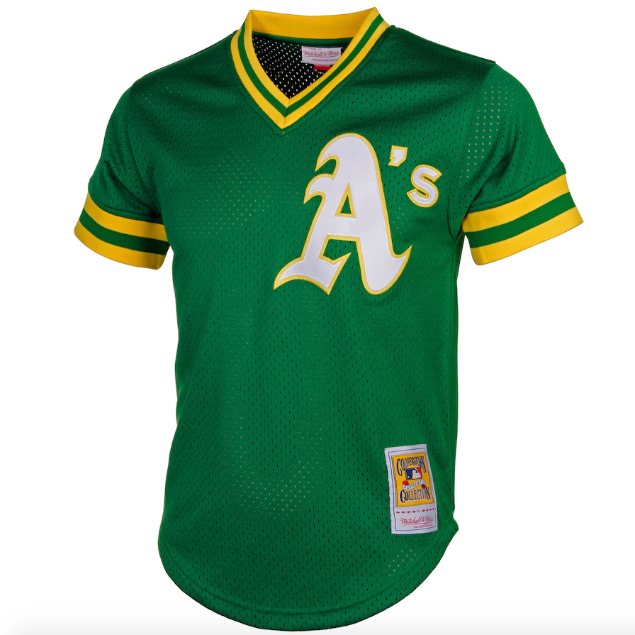 Men's Oakland Athletics Reggie Jackson Mitchell & Ness Green Cooperstown 1987 Mesh Batting Practice Jersey Official Team Jersey Sports Fan Apparel Official NFL Team Jersey Football Fan Apparel