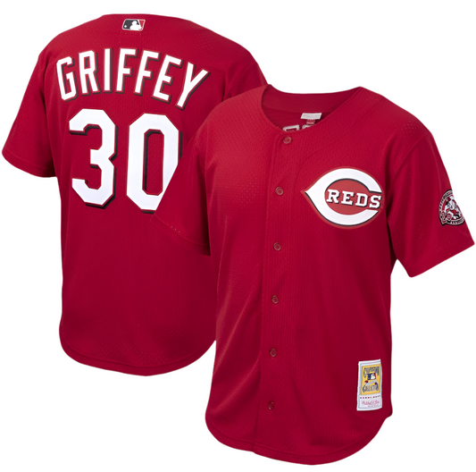 Men's Cincinnati Reds Ken Griffey Jr. Mitchell & Ness Red Cooperstown Collection Batting Practice Jersey Official Team Jersey Sports Fan Apparel Official NFL Team Jersey Football Fan Apparel