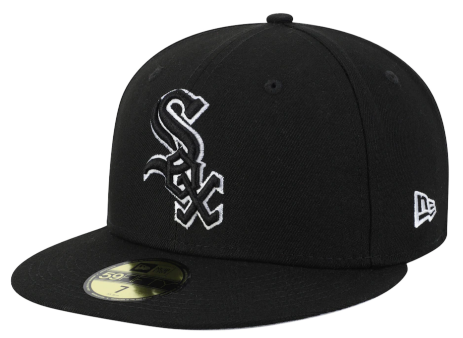 Men's New Era Chicago White Sox B-Dub 59Fifty Black Fitted Hat Official Team Hat Sports Fan Cap Official NFL Team Hat Football Fan Cap