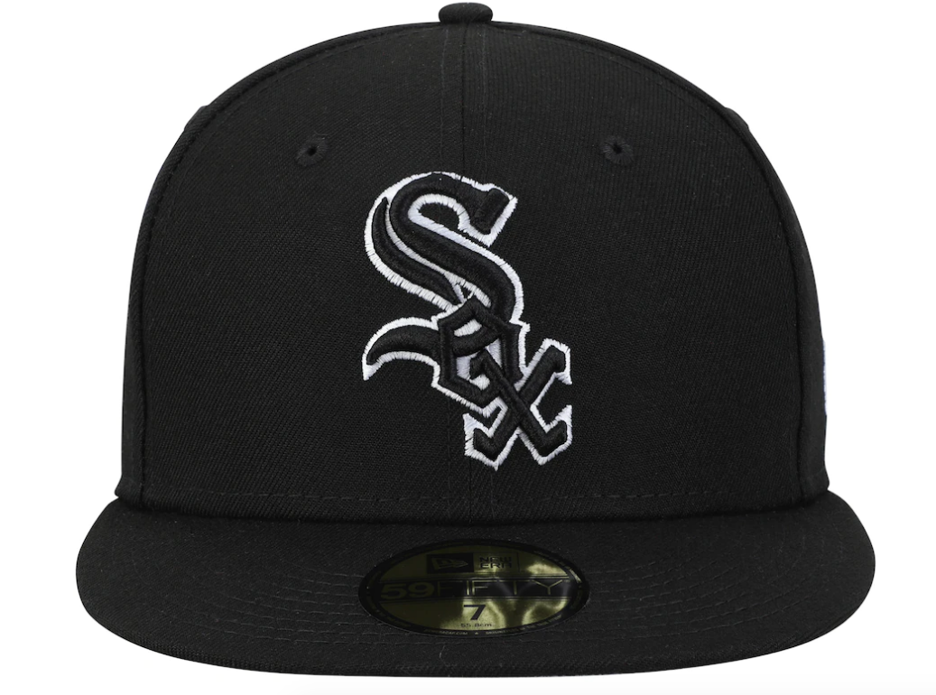 Men's New Era Chicago White Sox B-Dub 59Fifty Black Fitted Hat Official Team Hat Sports Fan Cap Official NFL Team Hat Football Fan Cap