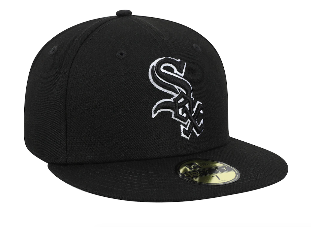 Men's New Era Chicago White Sox B-Dub 59Fifty Black Fitted Hat Official Team Hat Sports Fan Cap Official NFL Team Hat Football Fan Cap