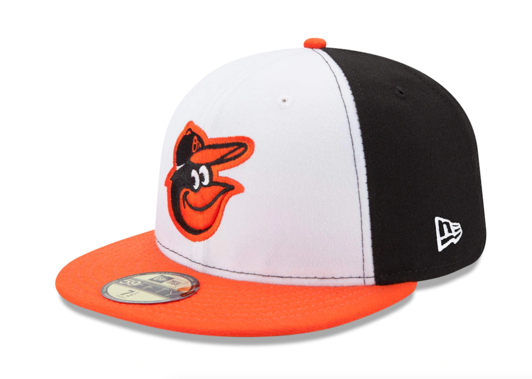 Men's Baltimore Orioles New Era White/Orange Home Authentic Collection On-Field 59FIFTY Fitted Hat Official Team Hat Sports Fan Cap Official NFL Team Hat Football Fan Cap