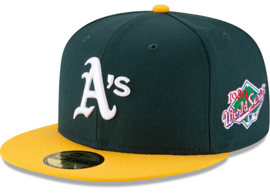 Oakland Athletics New Era 1989 World Series Wool 59FIFTY Fitted Hat - Green Official Team Hat Sports Fan Cap Official NFL Team Hat Football Fan Cap