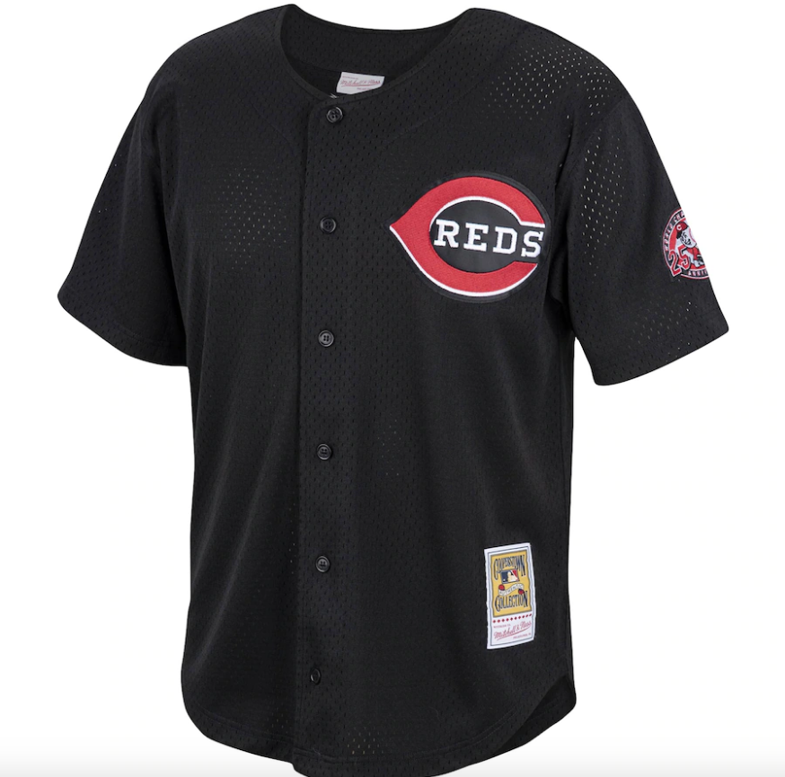 Men's Cincinnati Reds Ken Griffey Jr. Mitchell & Ness Black Cooperstown Collection Batting Practice Jersey Official Team Jersey Sports Fan Apparel Official NFL Team Jersey Football Fan Apparel