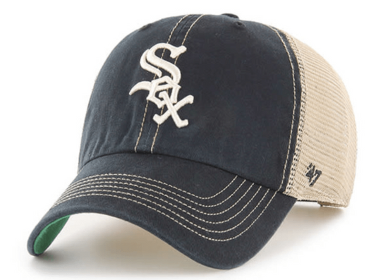 Men's Chicago White Sox Black Trawler Adjustable Hat By '47 Brand Official Team Hat Sports Fan Cap Official NFL Team Hat Football Fan Cap