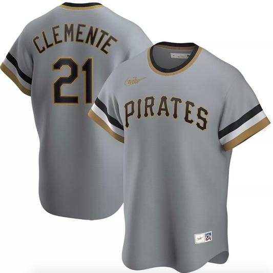 Men's Pittsburgh Pirates Roberto Clemente Nike Road Gray Replica Jersey Official Team Jersey Sports Fan Apparel Official NFL Team Jersey Football Fan Apparel