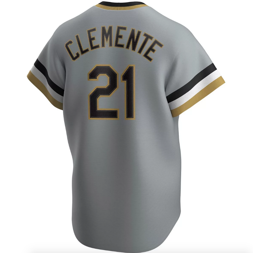 Men's Pittsburgh Pirates Roberto Clemente Nike Road Gray Replica Jersey Official Team Jersey Sports Fan Apparel Official NFL Team Jersey Football Fan Apparel