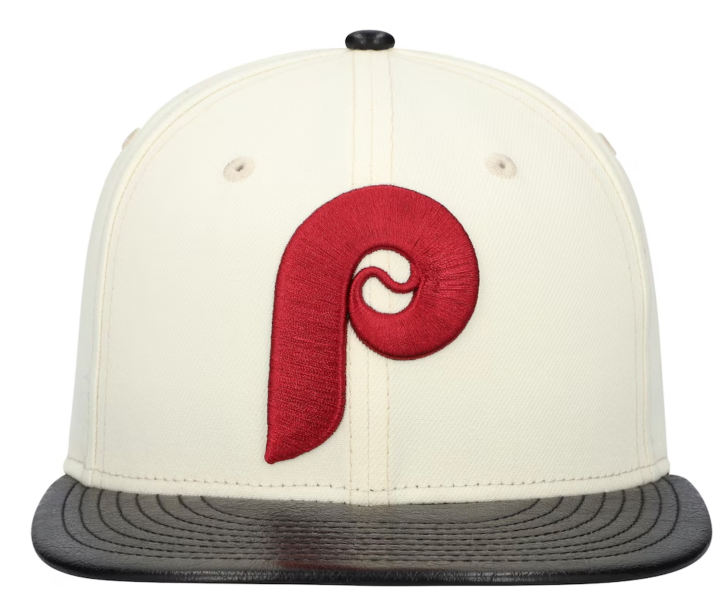 Philadelphia Phillies Cooperstown Collection Cream/Black Leather Visor New Era 59FIFTY Fitted Hat Official Team Hat Sports Fan Cap Official NFL Team Hat Football Fan Cap