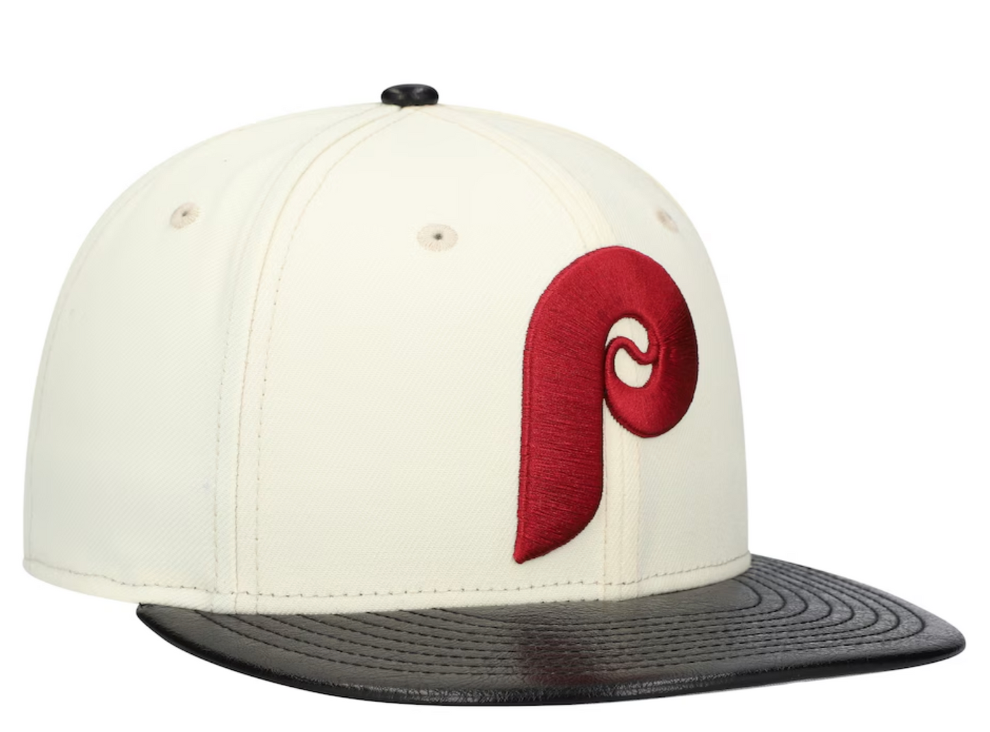 Philadelphia Phillies Cooperstown Collection Cream/Black Leather Visor New Era 59FIFTY Fitted Hat Official Team Hat Sports Fan Cap Official NFL Team Hat Football Fan Cap