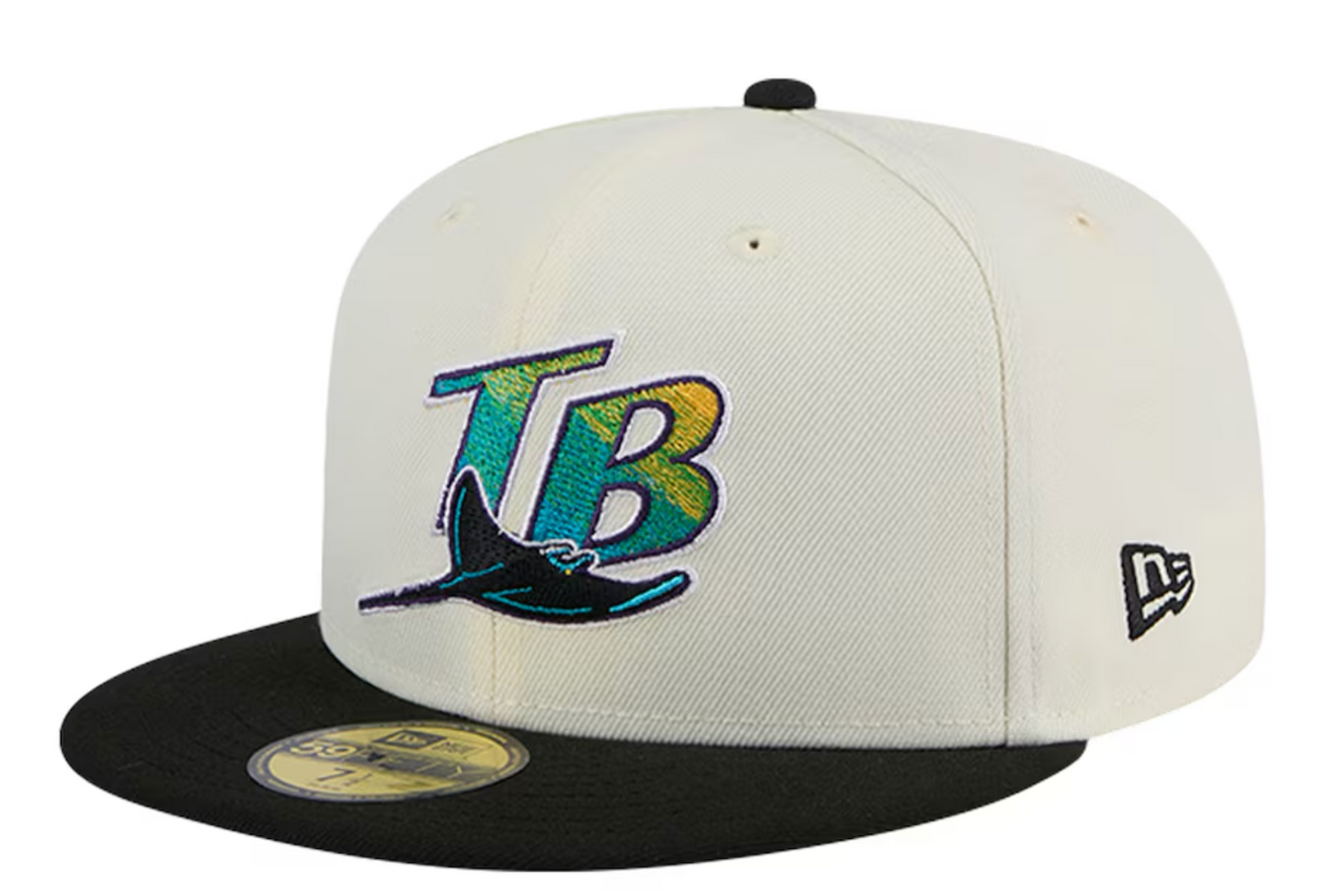 Tampa Bay Devil Rays Cooperstown Collection Cream/Black Leather Visor New Era 59FIFTY Fitted Hat Official Team Hat Sports Fan Cap Official NFL Team Hat Football Fan Cap