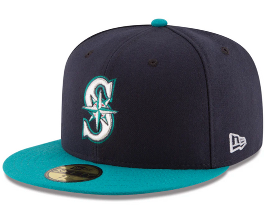 Men's Seattle Mariners New Era Navy/Aqua Alternate Authentic Collection On Field 59FIFTY Fitted Hat Official Team Hat Sports Fan Cap Official NFL Team Hat Football Fan Cap