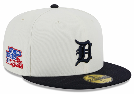 Detroit Tigers 1984 World Series Cream/Navy New Era Retro 59FIFTY Fitted Hat Official Team Hat Sports Fan Cap Official NFL Team Hat Football Fan Cap