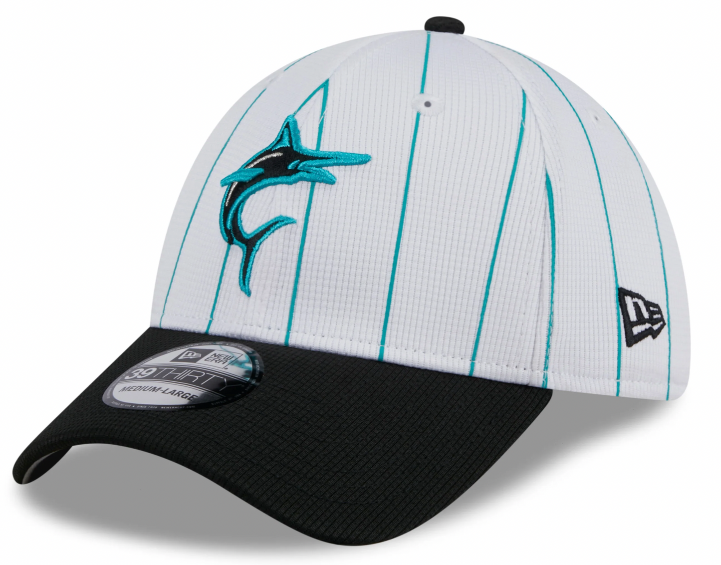 Men's Miami Marlins New Era 2024 Batting Practice White/Black 39THIRTY Flex-Fit Hat Official Team Hat Sports Fan Cap Official NFL Team Hat Football Fan Cap