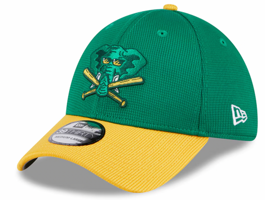 Men's Oakland Athletics New Era 2024 Batting Practice Green/Yellow 39THIRTY Flex-Fit Hat Official Team Hat Sports Fan Cap Official NFL Team Hat Football Fan Cap
