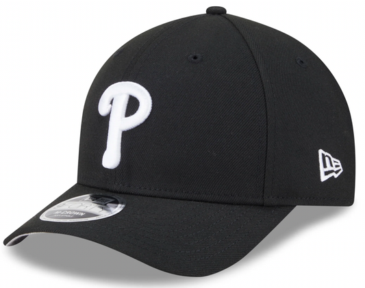 Philadelphia Phillies Black and White New Era M-Crown 9FORTY Adjustable Hat Official Team Hat Sports Fan Cap Official NFL Team Hat Football Fan Cap