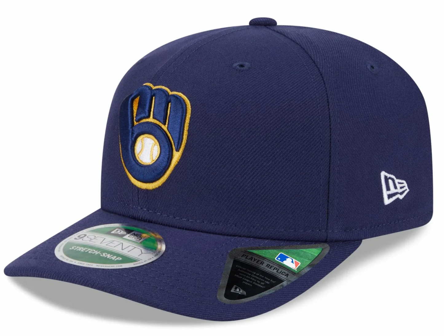 Milwaukee Brewers Navy New Era Player Replica 9SEVENTY Stretch Snap Adjustable Hat Official Team Hat Sports Fan Cap Official NFL Team Hat Football Fan Cap