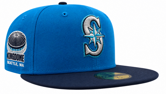Seattle Mariners New Era 2 Tone Sunwash Ocean Blue Nirvana Nevermind Inspired 59FIFTY Fitted Hat Official Team Hat Sports Fan Cap Official NFL Team Hat Football Fan Cap