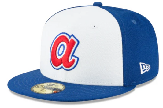 Men's Atlanta Braves Cooperstown Collection White/Royal 59Fifty Fitted Hat Official Team Hat Sports Fan Cap Official NFL Team Hat Football Fan Cap