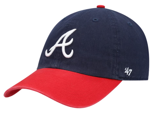 Men's Atlanta Braves Navy/Red Clean Up Adjustable Hat By '47 Brand Official Team Hat Sports Fan Cap Official NFL Team Hat Football Fan Cap