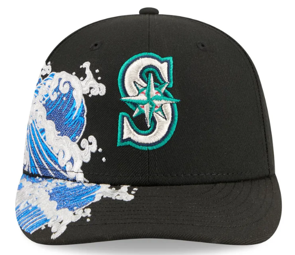Seattle Mariners MLB Waves 59FIFTY Fitted New Era Black/White Official Team Hat Sports Fan Cap Official NFL Team Hat Football Fan Cap