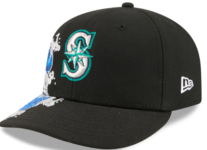 Seattle Mariners MLB Waves 59FIFTY Fitted New Era Black/White Official Team Hat Sports Fan Cap Official NFL Team Hat Football Fan Cap