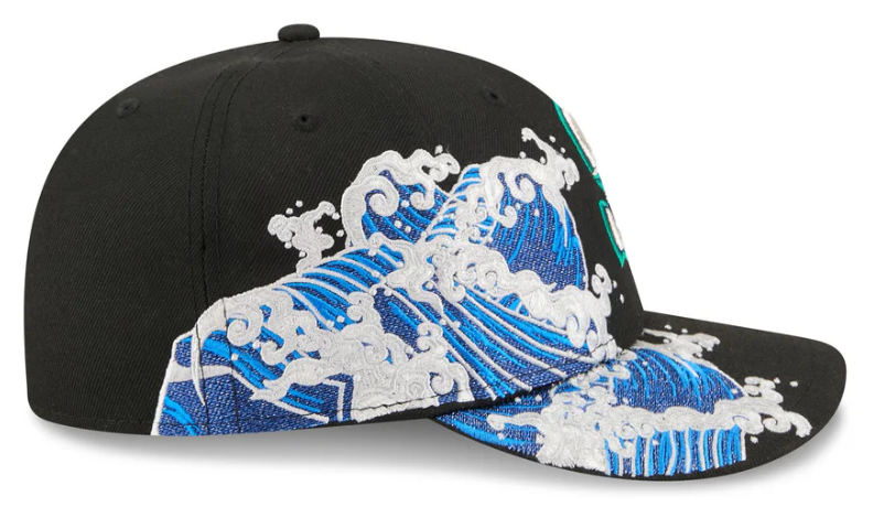 Seattle Mariners MLB Waves 59FIFTY Fitted New Era Black/White Official Team Hat Sports Fan Cap Official NFL Team Hat Football Fan Cap