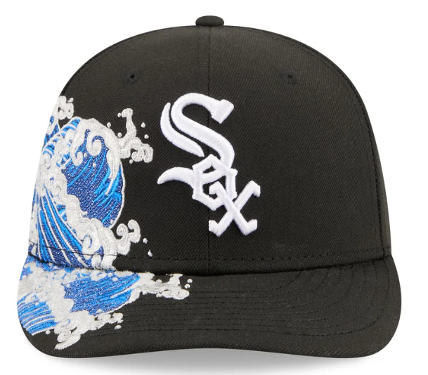 Chicago White Sox MLB Waves 59FIFTY Fitted New Era Black/White Official Team Hat Sports Fan Cap Official NFL Team Hat Football Fan Cap