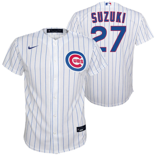 NIKE Youth Seiya Suzuki Chicago Cubs White Home Game Replica Jersey Official Team Jersey Sports Fan Apparel Official NFL Team Jersey Football Fan Apparel