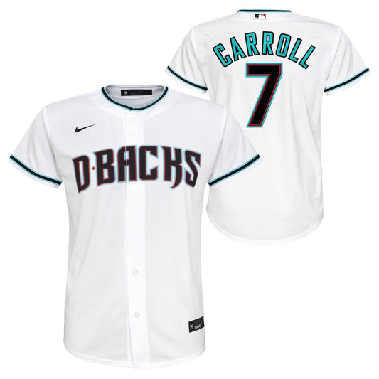 Youth Corbin Carroll Arizona Diamondbacks White Home Replica NIKE Screen Print Jersey Official Team Jersey Sports Fan Apparel Official NFL Team Jersey Football Fan Apparel