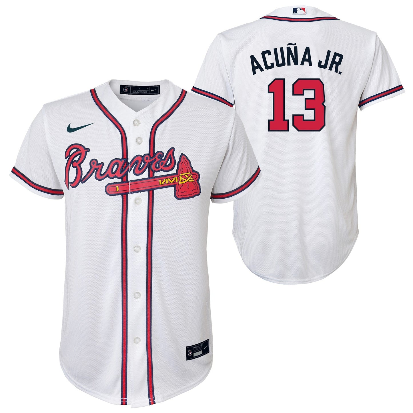 Youth Ronald Acuna Jr. Atlanta Braves White Home Replica NIKE Screen Print Jersey Official Team Jersey Sports Fan Apparel Official NFL Team Jersey Football Fan Apparel