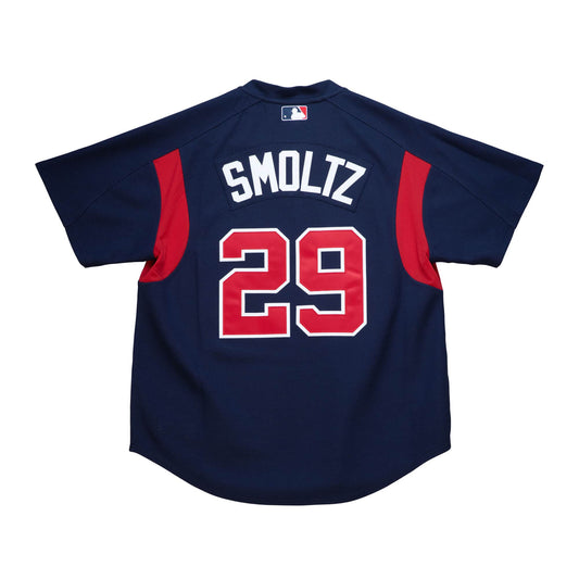 Men's Atlanta Braves John Smoltz 2003 Mitchell & Ness Navy Cooperstown Batting Practice Jersey Official Team Jersey Sports Fan Apparel Official NFL Team Jersey Football Fan Apparel