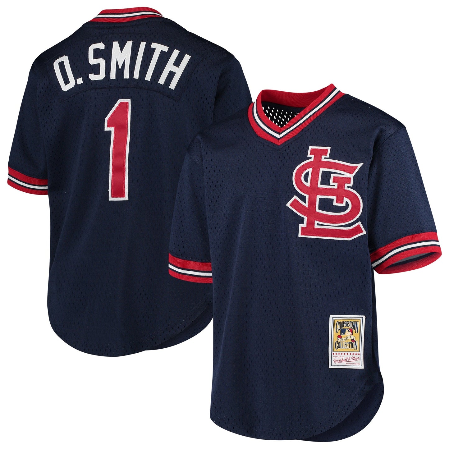 Men's Mitchell & Ness Ozzie Smith St. Louis Cardinals 1994 Navy Batting Practice Cooperstown Jersey Official Team Jersey Sports Fan Apparel Official NFL Team Jersey Football Fan Apparel