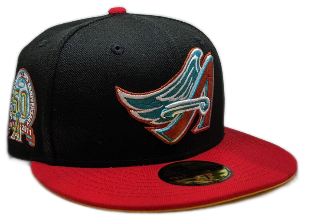 Anaheim Angels New Era 2 Tone Black/Red Guns N Roses Inspired Rock Pack 59FIFTY Fitted Hat Official Team Hat Sports Fan Cap Official NFL Team Hat Football Fan Cap