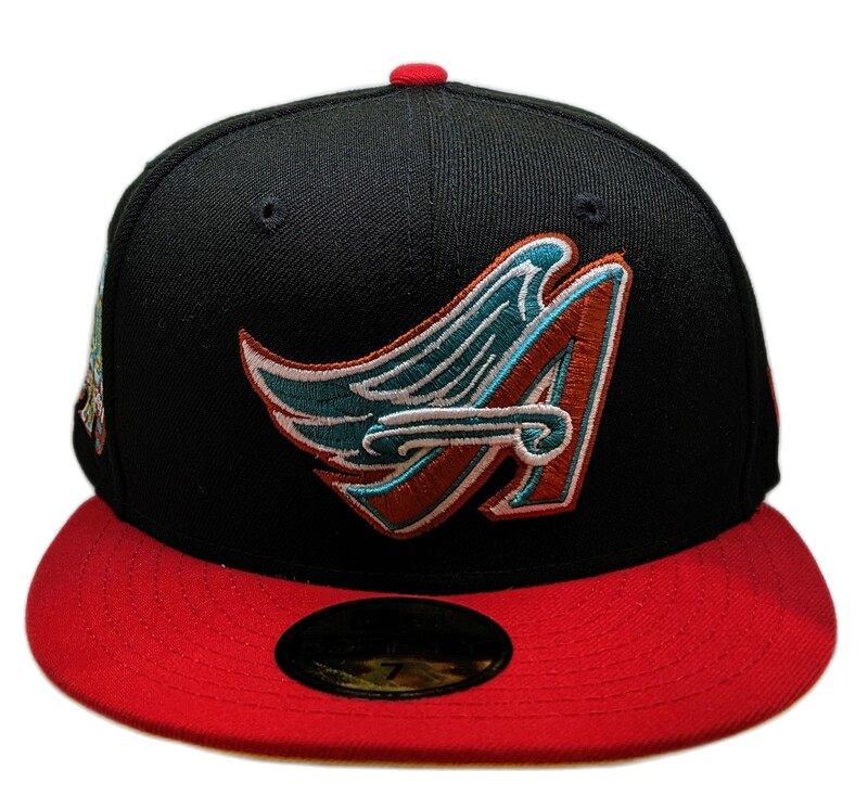 Anaheim Angels New Era 2 Tone Black/Red Guns N Roses Inspired Rock Pack 59FIFTY Fitted Hat Official Team Hat Sports Fan Cap Official NFL Team Hat Football Fan Cap