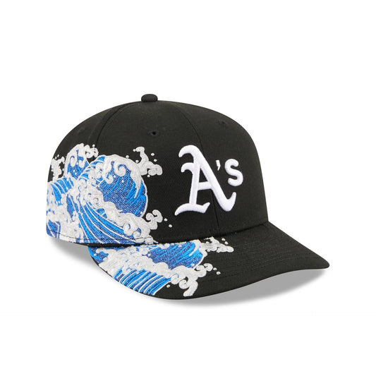 Oakland Athletics MLB Waves 59FIFTY Fitted New Era Black/White Official Team Hat Sports Fan Cap Official NFL Team Hat Football Fan Cap