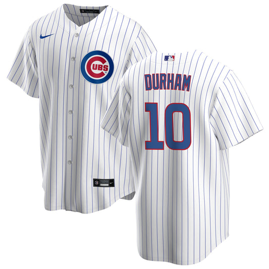 NIKE Men's Leon Durham Chicago Cubs Premium Twill White Home Replica Jersey Official Team Jersey Sports Fan Apparel Official NFL Team Jersey Football Fan Apparel