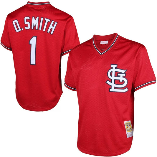 Men's Mitchell & Ness Ozzie Smith 1996 St. Louis Cardinals Batting Practice Cooperstown Jersey Official Team Jersey Sports Fan Apparel Official NFL Team Jersey Football Fan Apparel