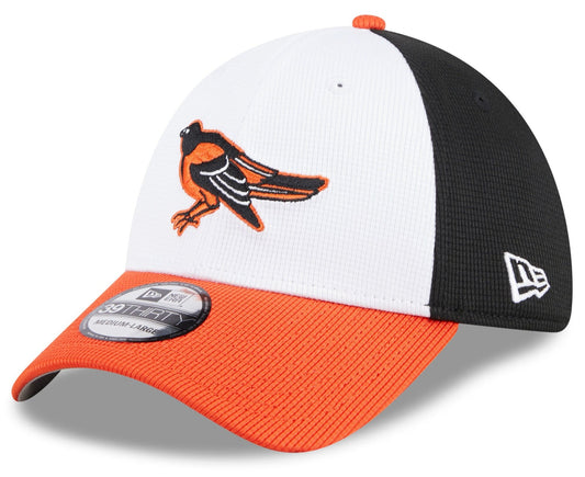 Men's Baltimore Orioles New Era White 2025 Batting Practice 39THIRTY Flex Hat Official Team Hat Sports Fan Cap Official NFL Team Hat Football Fan Cap