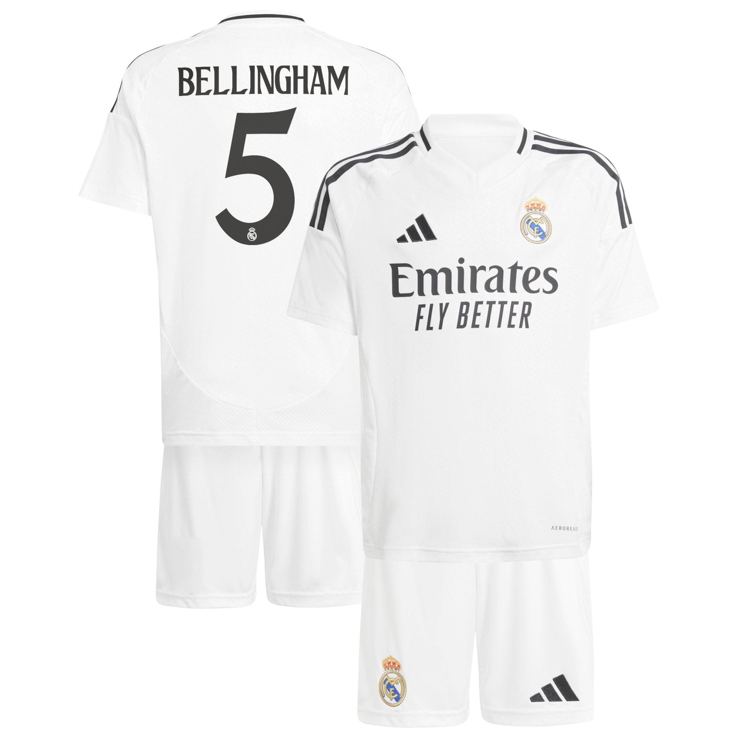 Real Madrid adidas Home Kids 2024-25 with Bellingham 5 printing Jersey - White Official Team Jersey Sports Fan Apparel