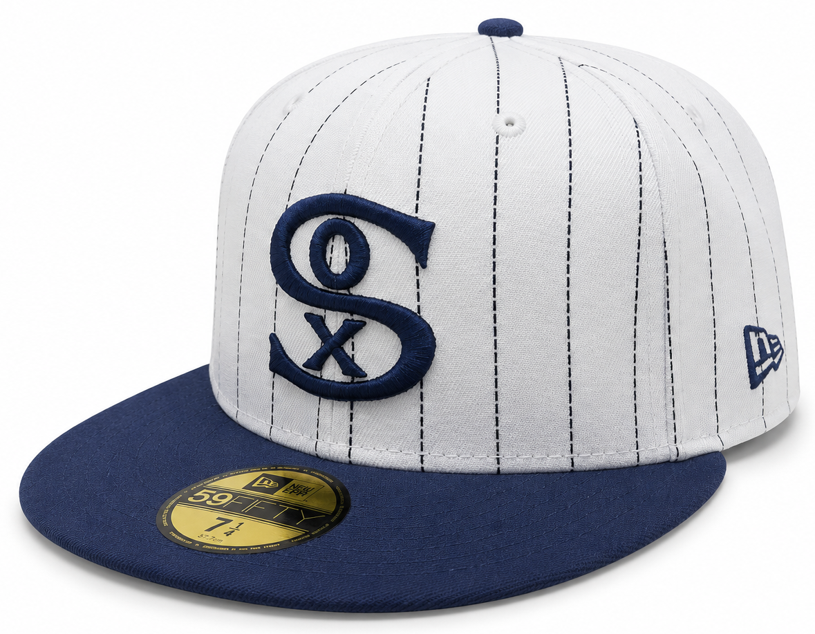 Chicago White Sox 1917 New Era Cooperstown Classics White/Navy 59FIFTY Fitted Hat Official Team Hat Sports Fan Cap Official NFL Team Hat Football Fan Cap