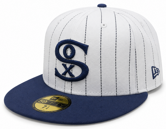 Chicago White Sox 1917 New Era Cooperstown Classics White/Navy 59FIFTY Fitted Hat Official Team Hat Sports Fan Cap Official NFL Team Hat Football Fan Cap