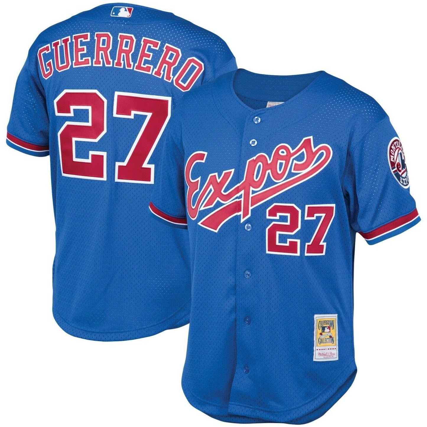 Men's Montreal Expos Vladimir Guerrero Mitchell & Ness Royal 2002 Authentic Cooperstown Collection Mesh Batting Practice Jersey Official Team Jersey Sports Fan Apparel Official NFL Team Jersey Football Fan Apparel