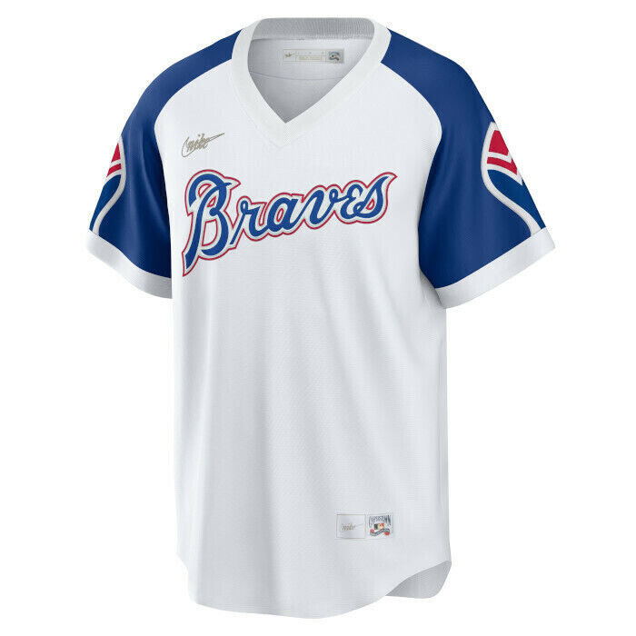 Nike Men's Atlanta Braves Hank Aaron Cooperstown Collection Home Replica Cool Base Jersey Official Team Jersey Sports Fan Apparel Official NFL Team Jersey Football Fan Apparel