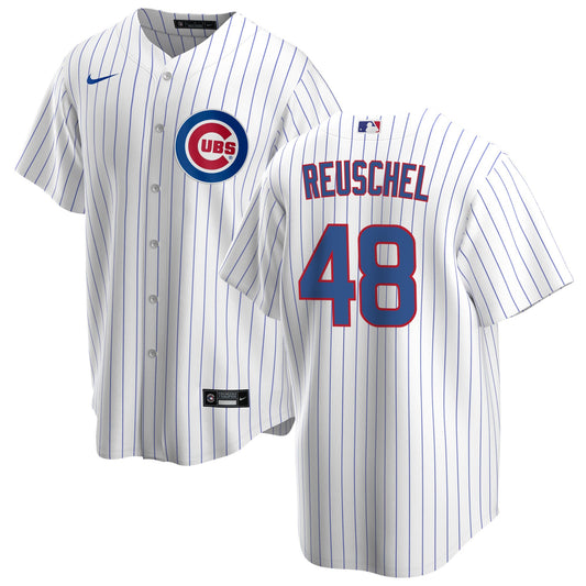 NIKE Men's Rick Reushel Chicago Cubs White Home Premium Stitch Replica Jersey Official Team Jersey Sports Fan Apparel Official NFL Team Jersey Football Fan Apparel