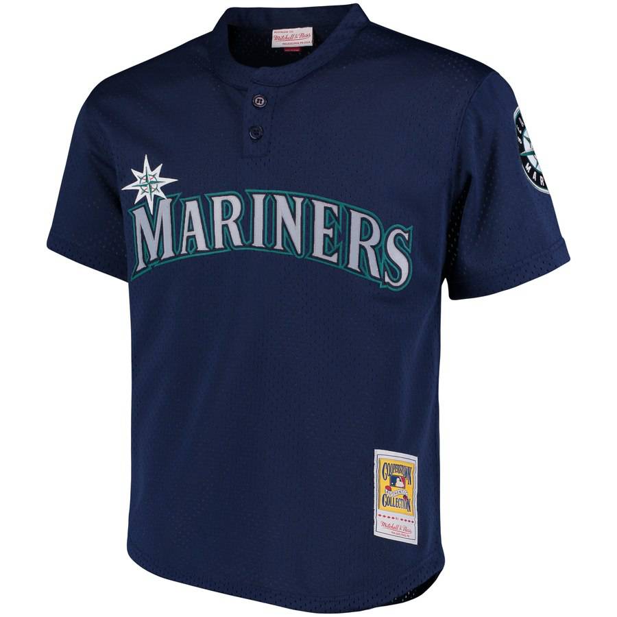 Men's Seattle Mariners Ken Griffey Jr. 1995 Mitchell & Ness Navy Cooperstown Collection Mesh Batting Practice Jersey Official Team Jersey Sports Fan Apparel Official NFL Team Jersey Football Fan Apparel