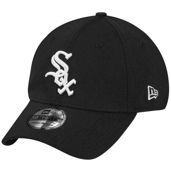 Men's Chicago White Sox New Era Black MLB Team Classic 39THIRTY Flex Hat Official Team Hat Sports Fan Cap Official NFL Team Hat Football Fan Cap