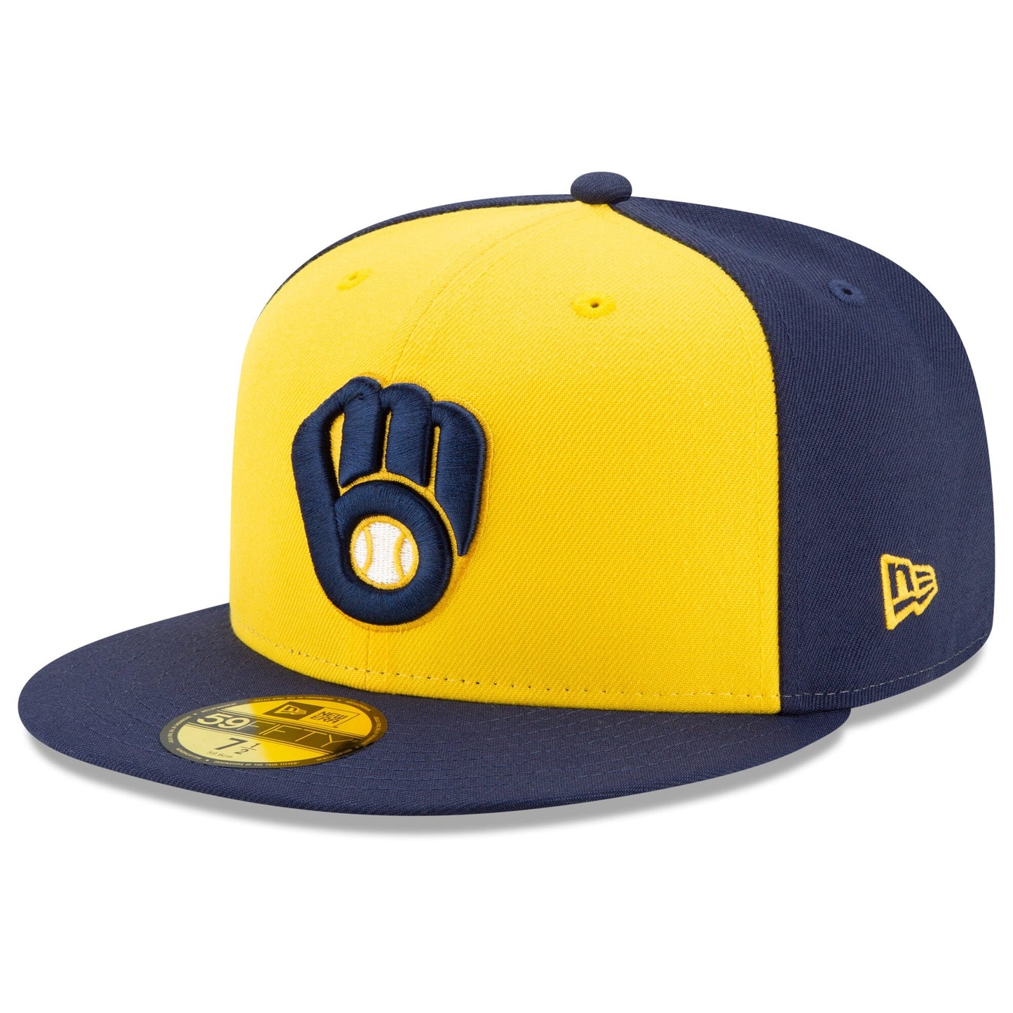 Men's Milwaukee Brewers New Era Navy/Yellow Alternate Authentic Collection On-Field 59FIFTY Fitted Hat Official Team Hat Sports Fan Cap Official NFL Team Hat Football Fan Cap