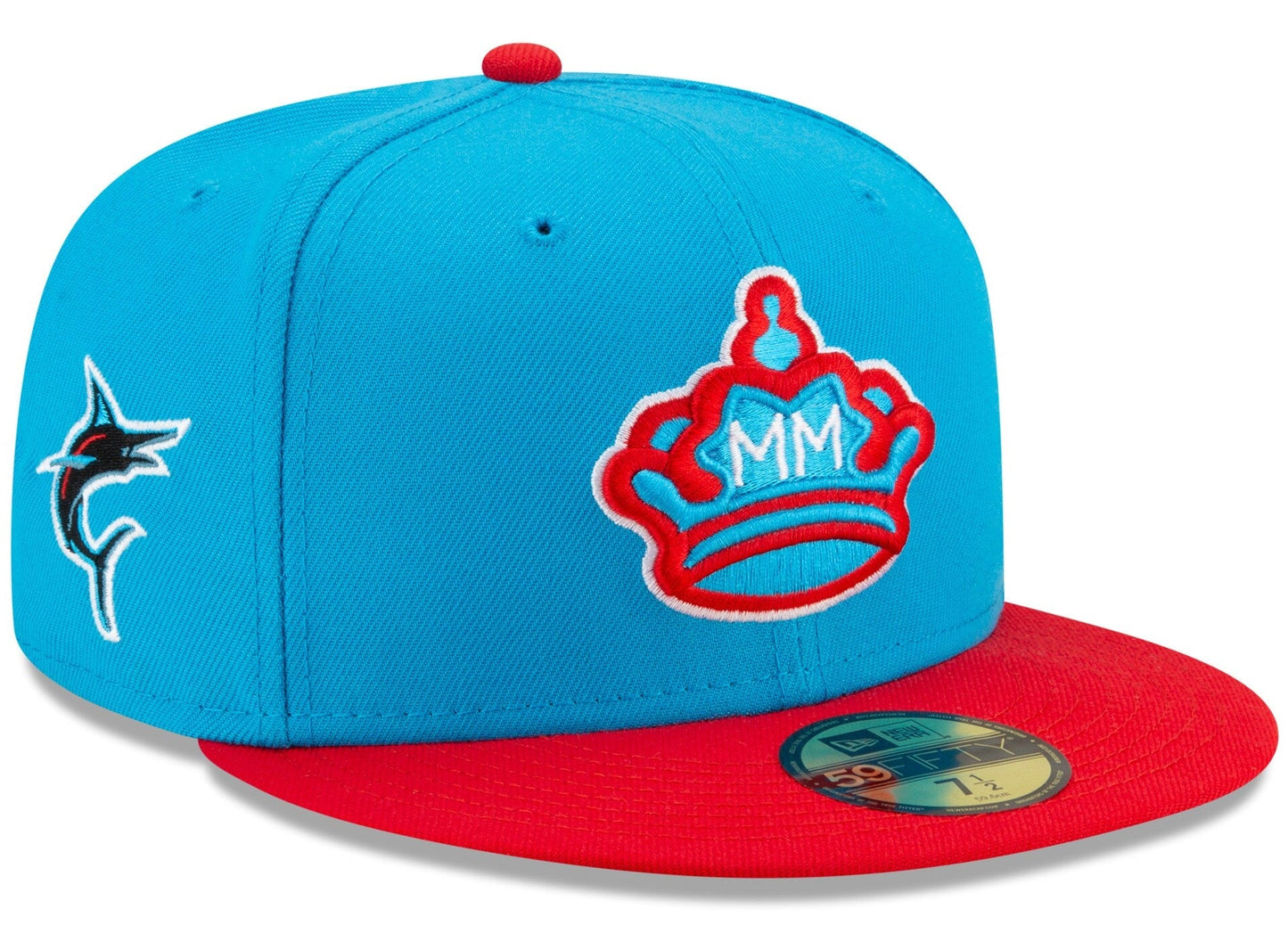 Men's Miami Marlins New Era Blue/Red 2021 City Connect 59FIFTY Fitted Hat Official Team Hat Sports Fan Cap Official NFL Team Hat Football Fan Cap