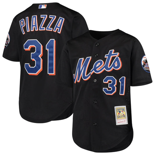 Youth New York Mets Mike Piazza Mitchell & Ness Black Cooperstown Collection Batting Practice Jersey Official Team Jersey Sports Fan Apparel Official NFL Team Jersey Football Fan Apparel